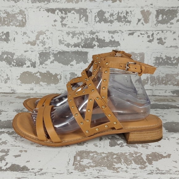 Franco Sarto Apollo Gladiator Brown Leather Open Toe Studded Strappy Sandal V162 - Picture 1 of 8